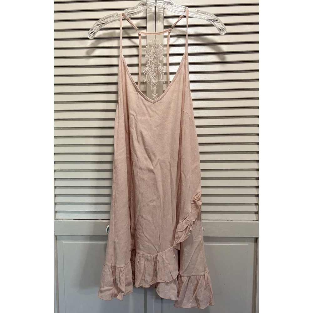 Boutique Pink Lace Sundress Adjustable Straps Short Ruffle Size Large V Neck